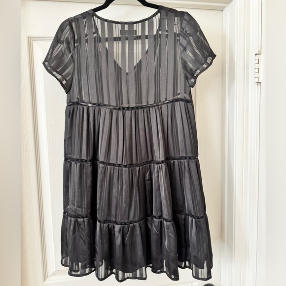 Urban Outfitters | Black Sheer Striped Babydoll Dress - Size XS - Picture 4 of 5